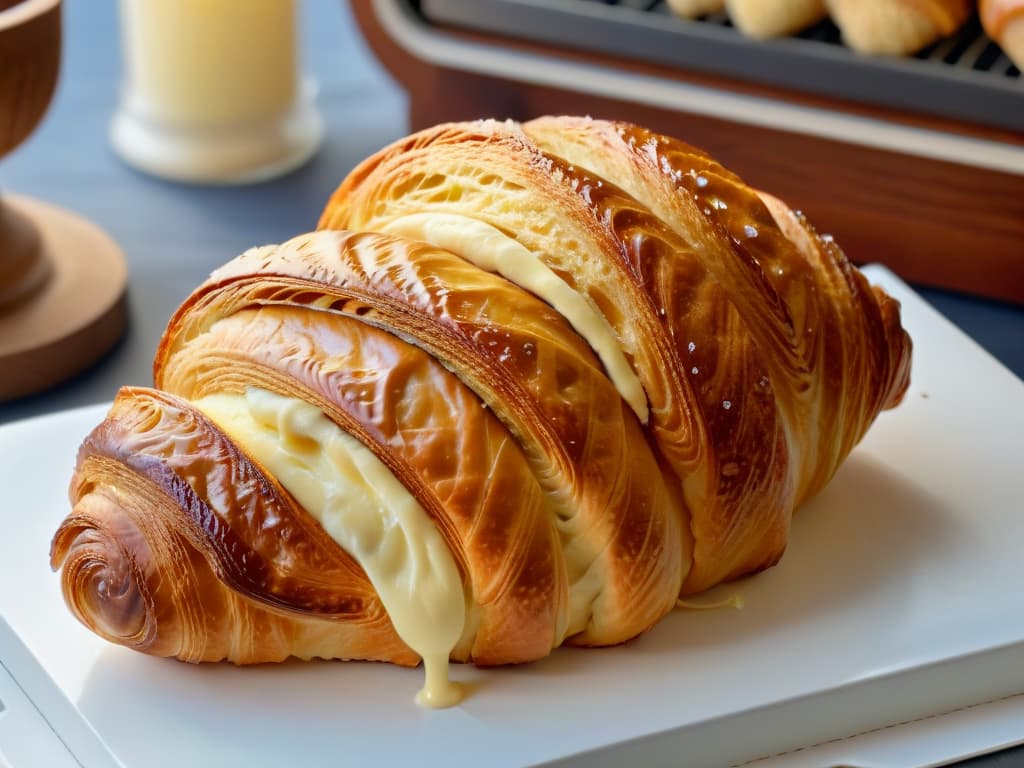  An ultradetailed, photorealistic image of a golden, flaky croissant fresh out of the oven, with a pat of rich European butter slowly melting on top, showcasing the indulgent use of European butter in baking. The croissant is perfectly layered and glistening in the light, with steam rising from its buttery interior, evoking a sense of warmth and comfort. hyperrealistic, full body, detailed clothing, highly detailed, cinematic lighting, stunningly beautiful, intricate, sharp focus, f/1. 8, 85mm, (centered image composition), (professionally color graded), ((bright soft diffused light)), volumetric fog, trending on instagram, trending on tumblr, HDR 4K, 8K