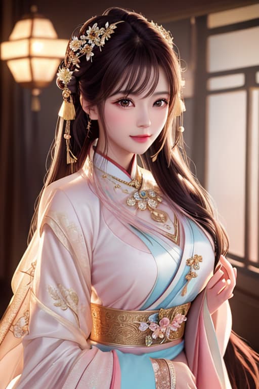  best quality, masterpiece, highres, 1girl,blush,(seductive smile:0.8),star shaped pupils,china hanfu,hair ornament,necklace, jewelry,Beautiful face,upon body, tyndall effect,photorealistic, dark studio, rim lighting, two tone lighting,(high detailed skin:1.2), 8k uhd, dslr, soft lighting, high quality, volumetric lighting, candid, Photograph, high resolution, 4k, 8k, Bokeh hyperrealistic, full body, detailed clothing, highly detailed, cinematic lighting, stunningly beautiful, intricate, sharp focus, f/1. 8, 85mm, (centered image composition), (professionally color graded), ((bright soft diffused light)), volumetric fog, trending on instagram, trending on tumblr, HDR 4K, 8K