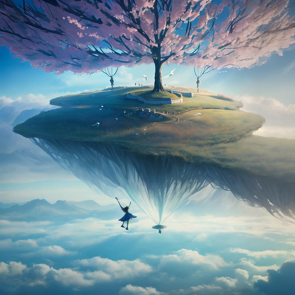  with surrealistic elements, Capture a dreamlike realm where gravity dances in reverse, revealing whimsical landscapes suspended in an ethereal ballet.