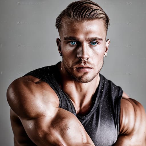 portrait+ style Russian queer fitness model blonde hunk dude face