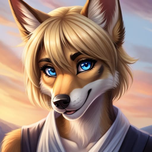  Anthro, Female, German Shepard, blue eyes, blond short hair, open eyes, digital art, masterpiece, 4k, fine details,