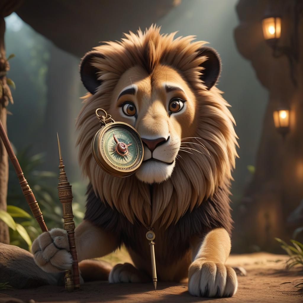  cinematic film still Draw a Madagascar lion holding a compass. (It seems like the text is a prompt for a drawing task, so I simply translated it literally to provide the same instruction in English.) . shallow depth of field, vignette, highly detailed, high budget, bokeh, cinemascope, moody, epic, gorgeous, film grain, grainy hyperrealistic, full body, detailed clothing, highly detailed, cinematic lighting, stunningly beautiful, intricate, sharp focus, f/1. 8, 85mm, (centered image composition), (professionally color graded), ((bright soft diffused light)), volumetric fog, trending on instagram, trending on tumblr, HDR 4K, 8K