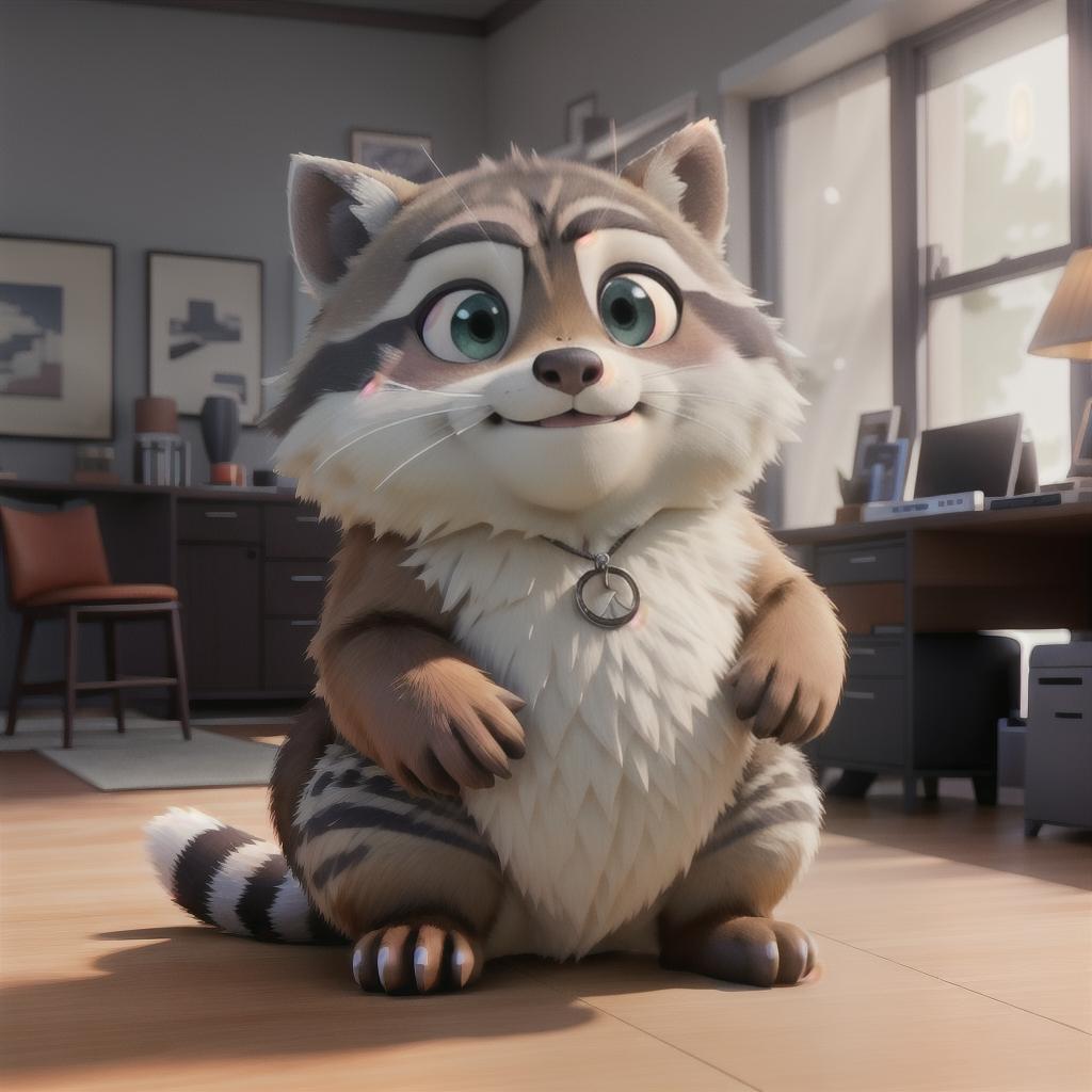  raccoon sitting in gaming chair front a computer on desktop, ((semi anthropomorphic)),(full body), tail, belly, sitting, fat, (chubby), (((white background))), solo, desktop, gaming chair, side view,  [[[clothes]]] hyperrealistic, full body, detailed clothing, highly detailed, cinematic lighting, stunningly beautiful, intricate, sharp focus, f/1. 8, 85mm, (centered image composition), (professionally color graded), ((bright soft diffused light)), volumetric fog, trending on instagram, trending on tumblr, HDR 4K, 8K