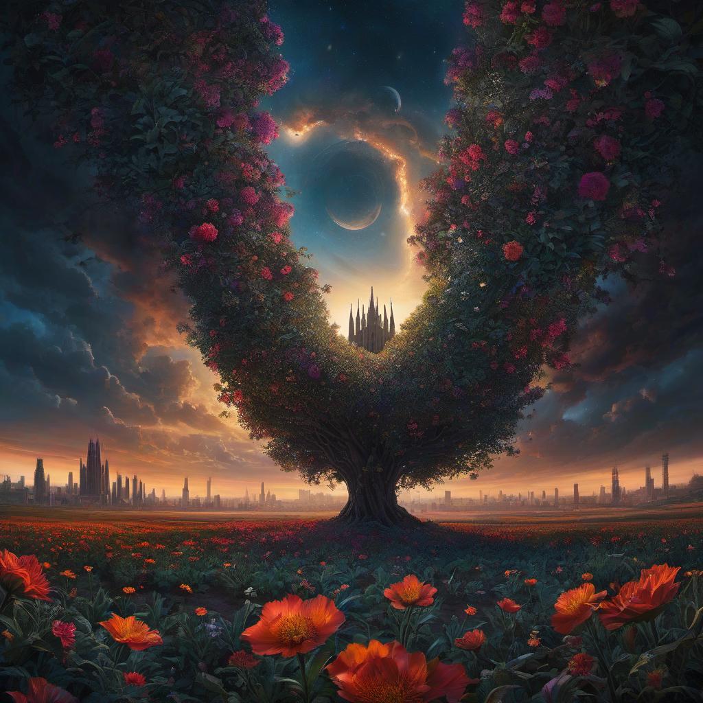  (stylized by Tomasz Alen Kopera:1.3) , dark art, dense flower field and Perseid meteor in background, landscape of a (Barcelona:1.2) , very Bizarre and 1600'S, Hurricane, Glitchcore, Amaro, layered textures, ornate, intricate artistic color, complimentary colors, very inspirational, atmosphere, fine artistic composition, sunny, theatrical hyperrealistic, full body, detailed clothing, highly detailed, cinematic lighting, stunningly beautiful, intricate, sharp focus, f/1. 8, 85mm, (centered image composition), (professionally color graded), ((bright soft diffused light)), volumetric fog, trending on instagram, trending on tumblr, HDR 4K, 8K