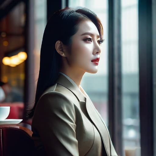  A girl, korean style face, cafe, korea gangnam city, window, big eye hyperrealistic, full body, detailed clothing, highly detailed, cinematic lighting, stunningly beautiful, intricate, sharp focus, f/1. 8, 85mm, (centered image composition), (professionally color graded), ((bright soft diffused light)), volumetric fog, trending on instagram, trending on tumblr, HDR 4K, 8K