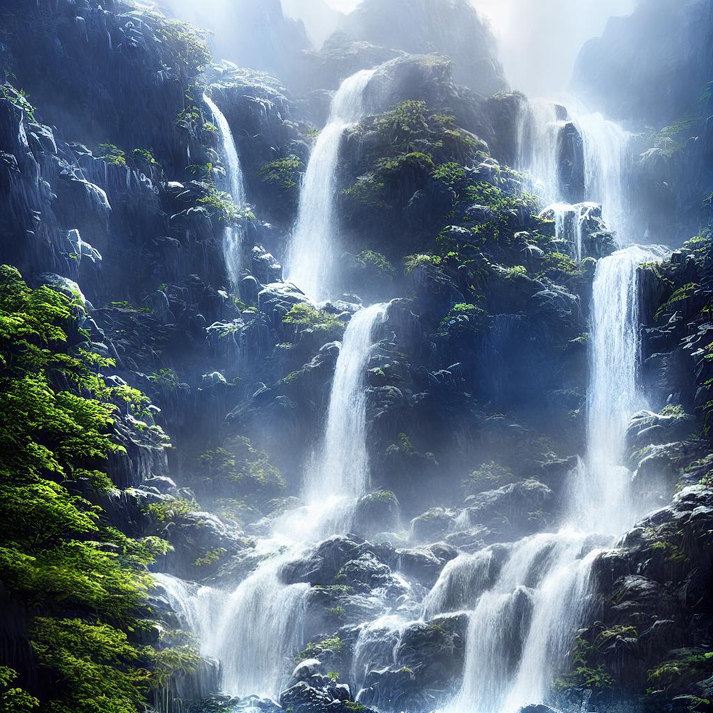 ((A masterpiece)),(((best quality))), 8k, high detailed, ultra-detailed. A waterfall painting. hyperrealistic, full body, detailed clothing, highly detailed, cinematic lighting, stunningly beautiful, intricate, sharp focus, f/1. 8, 85mm, (centered image composition), (professionally color graded), ((bright soft diffused light)), volumetric fog, trending on instagram, trending on tumblr, HDR 4K, 8K