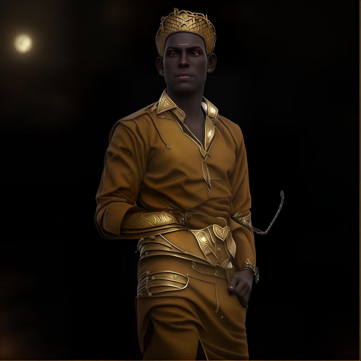 mdjrny-v4 style Create a Historical Ancient Civilization style avatar of a male character. The avatar should reflect the attire and aesthetics of an ancient civilization, such as ancient Egypt, Greece, Rome, or Mesopotamia. Consider clothing such as a tunic, robe, or toga, adorned with symbols, patterns, or motifs typical of the chosen civilization. Accessories like jewelry, headdresses, sandals, or weapons can be included to enhance the historical accuracy of the character. Pay attention to details like the fabric texture, colors, and materials used in the clothing and accessories. The character's hairstyle and facial features should also be in line with depictions of individuals from that ancient civilization. The background should be a setting reminisce