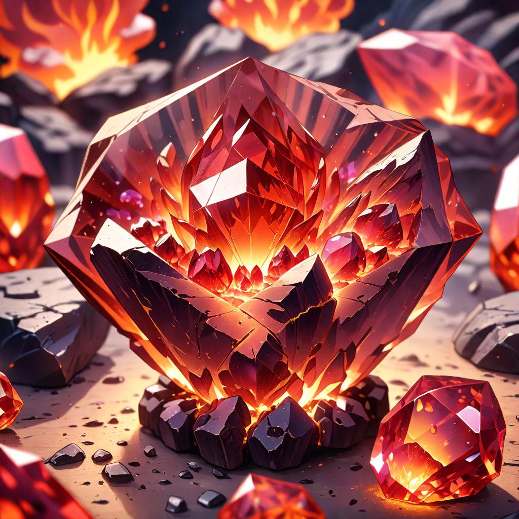  anime style artwork, (masterpiece:1.1), (highest quality:1.1), close shot on an object: flaming red crystal stone representing the lava element, anime style, key visual, vibrant, studio anime, highly detailed