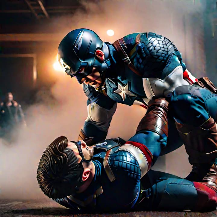  Captain America is wrestling hyperrealistic, full body, detailed clothing, highly detailed, cinematic lighting, stunningly beautiful, intricate, sharp focus, f/1. 8, 85mm, (centered image composition), (professionally color graded), ((bright soft diffused light)), volumetric fog, trending on instagram, trending on tumblr, HDR 4K, 8K