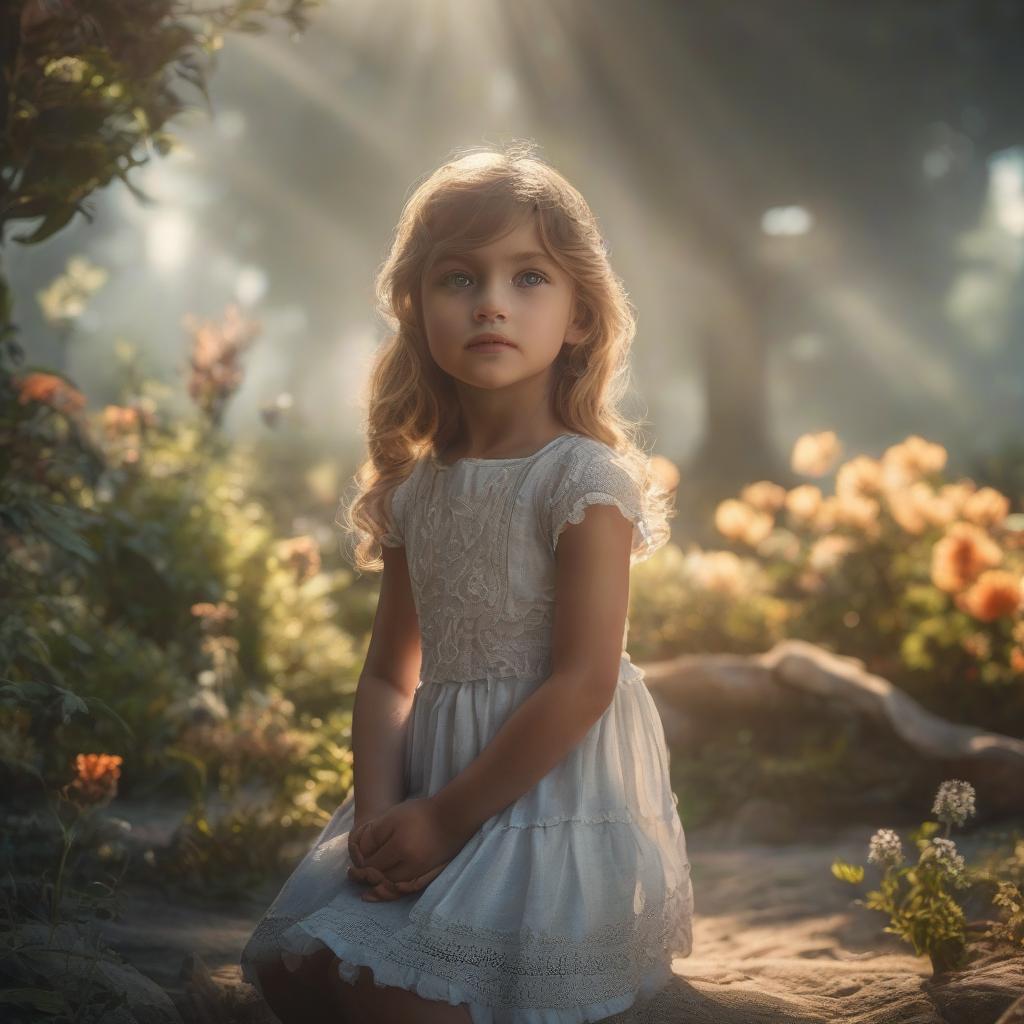  summer children hyperrealistic, full body, detailed clothing, highly detailed, cinematic lighting, stunningly beautiful, intricate, sharp focus, f/1. 8, 85mm, (centered image composition), (professionally color graded), ((bright soft diffused light)), volumetric fog, trending on instagram, trending on tumblr, HDR 4K, 8K