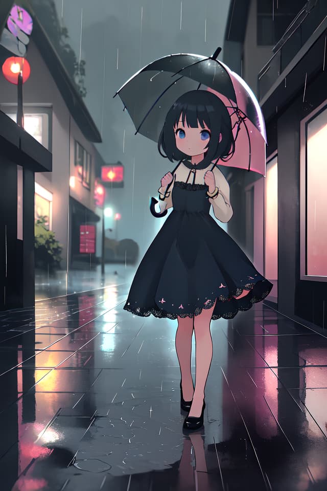  Rain, umbrella, girl, dress