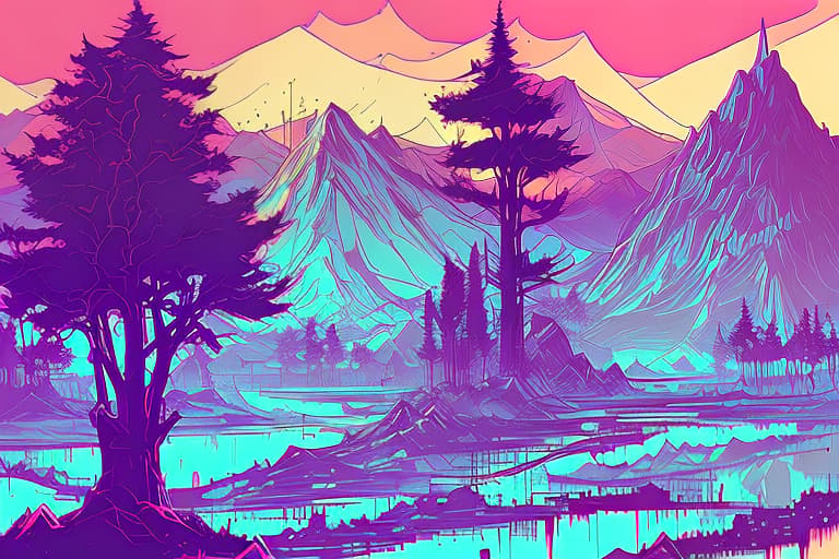 nvinkpunk Whimsical trees with mountains