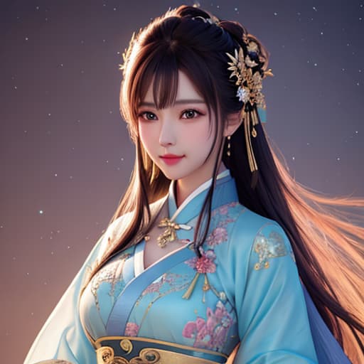  best quality, masterpiece, highres, 1girl,blush,(seductive smile:0.8),star shaped pupils,china hanfu,hair ornament,necklace, jewelry,Beautiful face,upon body, tyndall effect,photorealistic, dark studio, rim lighting, two tone lighting,(high detailed skin:1.2), 8k uhd, dslr, soft lighting, high quality, volumetric lighting, candid, Photograph, high resolution, 4k, 8k, Bokeh hyperrealistic, full body, detailed clothing, highly detailed, cinematic lighting, stunningly beautiful, intricate, sharp focus, f/1. 8, 85mm, (centered image composition), (professionally color graded), ((bright soft diffused light)), volumetric fog, trending on instagram, trending on tumblr, HDR 4K, 8K