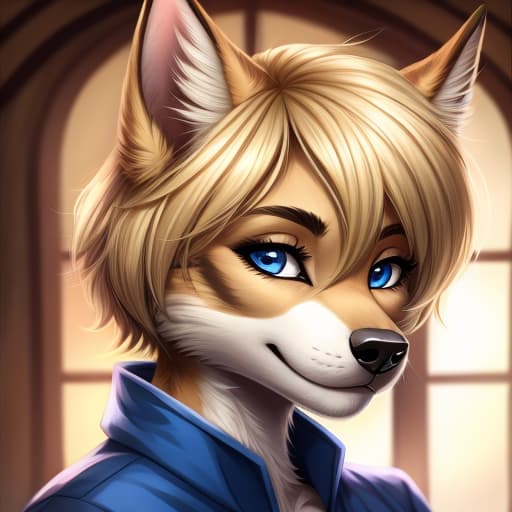  Anthro, Female, German Shepard, blue eyes, blond short hair, open eyes, digital art, masterpiece, 4k, fine details,