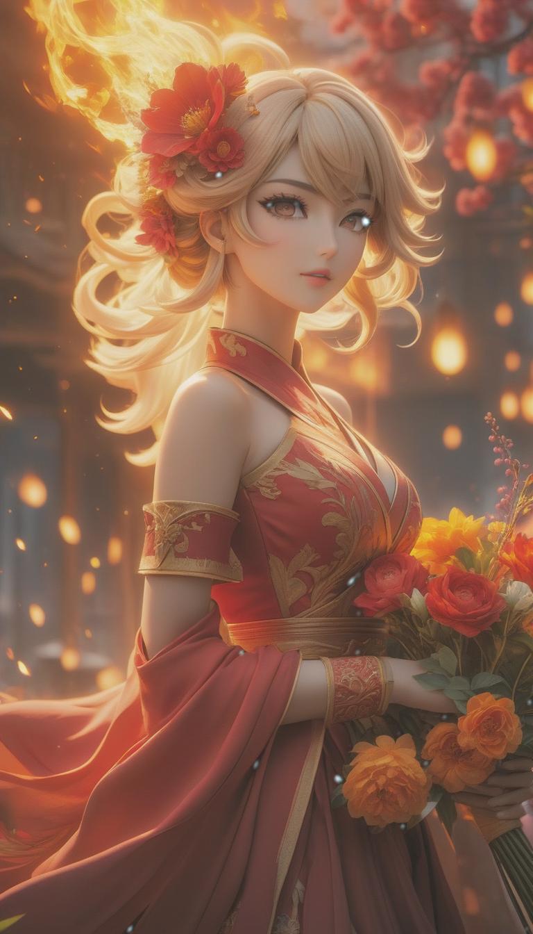  anime artwork Create a fiery background with flames, sparks, and flowers. No character, just a beautiful landscape. . anime style, key visual, vibrant, studio anime, highly detailed hyperrealistic, full body, detailed clothing, highly detailed, cinematic lighting, stunningly beautiful, intricate, sharp focus, f/1. 8, 85mm, (centered image composition), (professionally color graded), ((bright soft diffused light)), volumetric fog, trending on instagram, trending on tumblr, HDR 4K, 8K