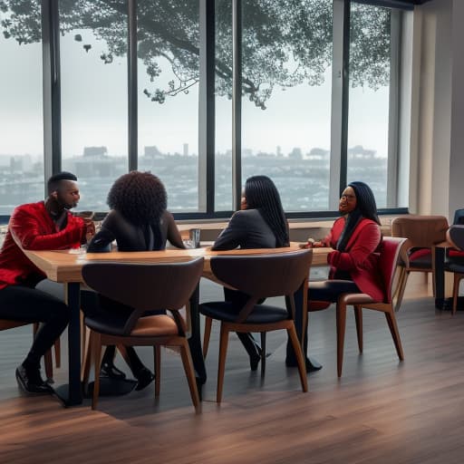  (black people sitting at table having coffee), photorealistic, highly detailed, 4k, high quality hyperrealistic, full body, detailed clothing, highly detailed, cinematic lighting, stunningly beautiful, intricate, sharp focus, f/1. 8, 85mm, (centered image composition), (professionally color graded), ((bright soft diffused light)), volumetric fog, trending on instagram, trending on tumblr, HDR 4K, 8K