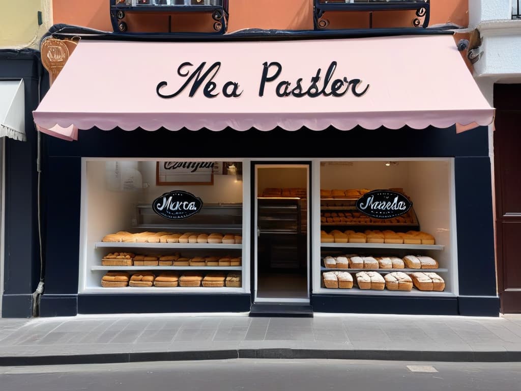  A highresolution, minimalist image of a sleek and modern bakery storefront with a large, elegant sign that reads "Marca de Pastelería Inolvidable" in beautiful, stylized lettering. The storefront is adorned with subtle yet sophisticated branding elements, like a tasteful color palette and a hint of a mouthwatering pastry display visible through the window. The overall aesthetic exudes professionalism and creativity, making it a perfect visual representation for the article on creating an unforgettable pastry brand. hyperrealistic, full body, detailed clothing, highly detailed, cinematic lighting, stunningly beautiful, intricate, sharp focus, f/1. 8, 85mm, (centered image composition), (professionally color graded), ((bright soft diffused light)), volumetric fog, trending on instagram, trending on tumblr, HDR 4K, 8K