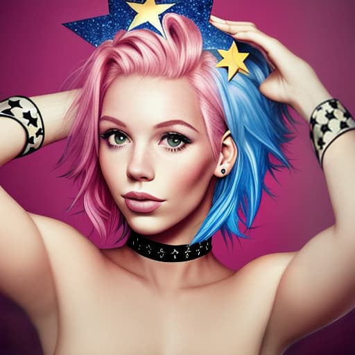  Woman with pink hair and a star on her head