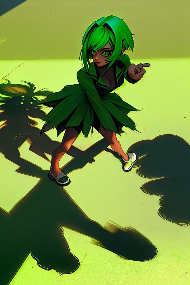  Green hair character shadow artificial technique