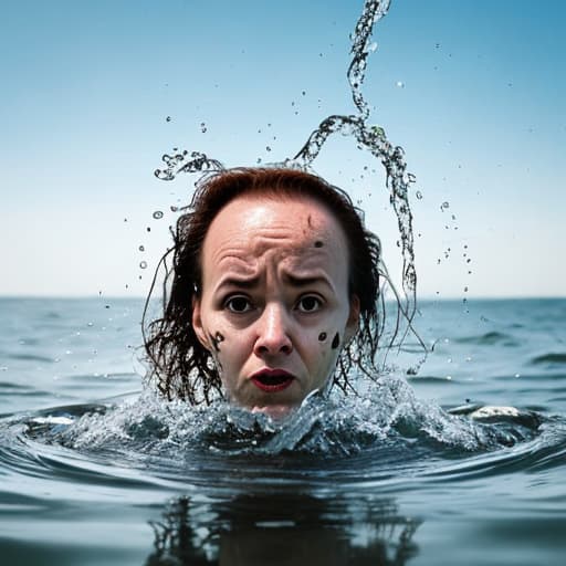  woman's forehead sticking from the water