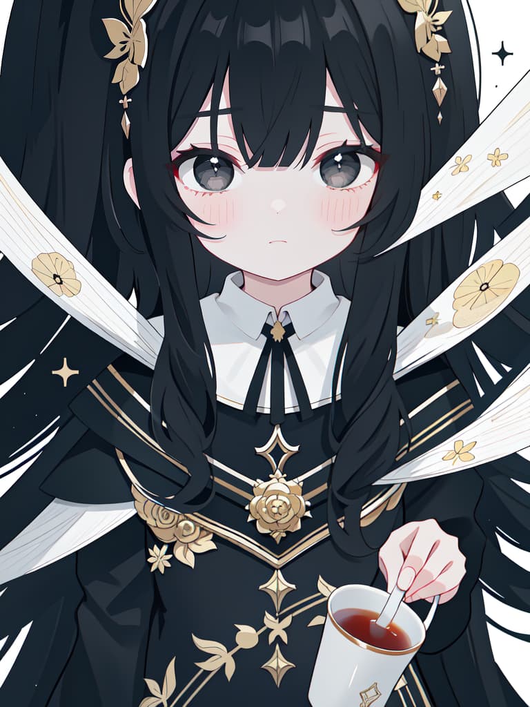  Sauce eyes, tea, long hair, black eyes, black hair, bangs, masterpiece, best quality,8k,ultra detailed,high resolution,an extremely delicate and beautiful,hyper detail