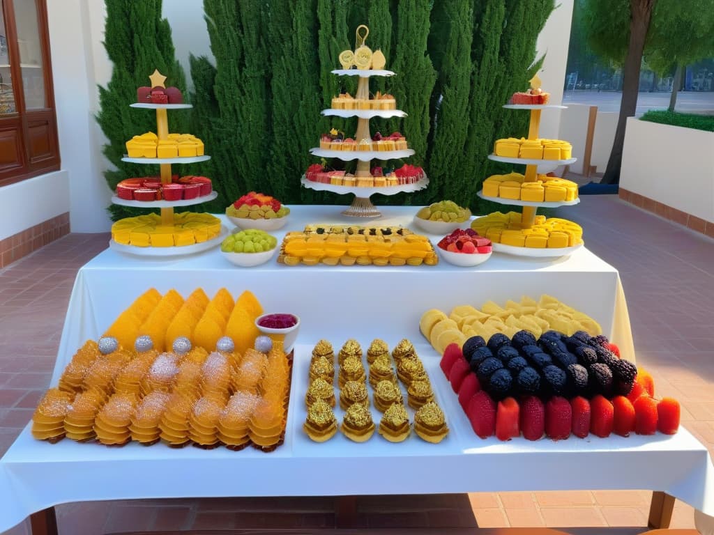  A highresolution, ultradetailed image of a beautifully arranged dessert table showcasing a variety of traditional sweets from different cultures around the world. The table is elegantly decorated with delicate pastries, colorful fruits, and ornate serving dishes. Each dessert is meticulously crafted and artfully presented, highlighting the rich diversity of postres en celebraciones culturales. hyperrealistic, full body, detailed clothing, highly detailed, cinematic lighting, stunningly beautiful, intricate, sharp focus, f/1. 8, 85mm, (centered image composition), (professionally color graded), ((bright soft diffused light)), volumetric fog, trending on instagram, trending on tumblr, HDR 4K, 8K