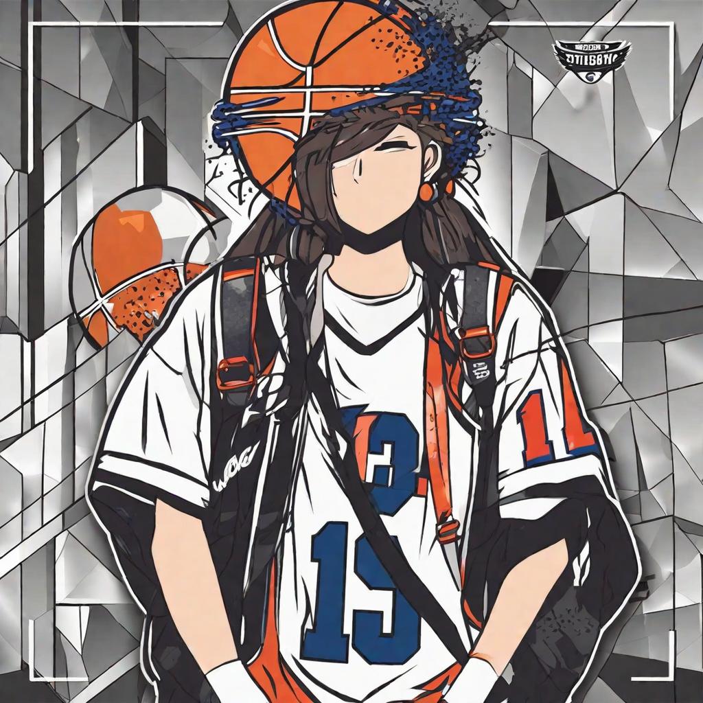  masterpiece, best quality,Please draw a junior high school student wearing a basketball shirt and dunking