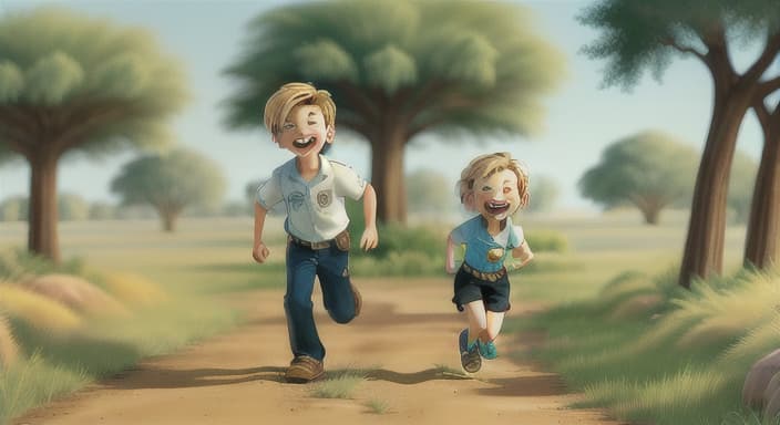  {Grace and Eli running joyfully through the savannah, their friendship shining bright., Grace and Eli had hearts full of laughter and a friendship that would never end.