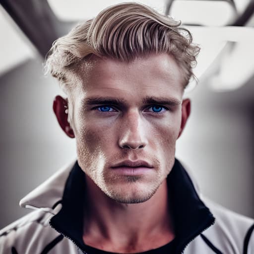 portrait+ style Australian queer fitness model blonde hunk dude face