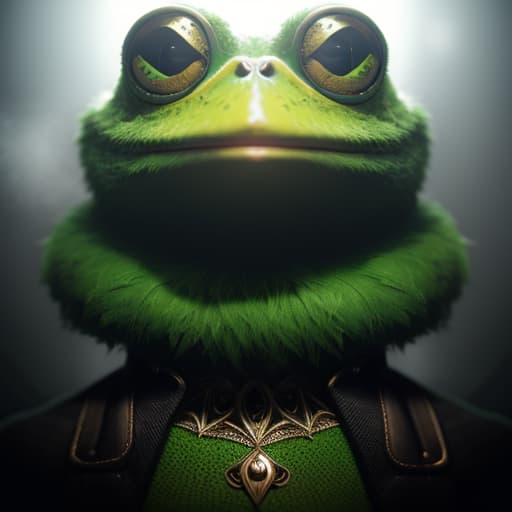  pepe the frog hyperrealistic, full body, detailed clothing, highly detailed, cinematic lighting, stunningly beautiful, intricate, sharp focus, f/1. 8, 85mm, (centered image composition), (professionally color graded), ((bright soft diffused light)), volumetric fog, trending on instagram, trending on tumblr, HDR 4K, 8K