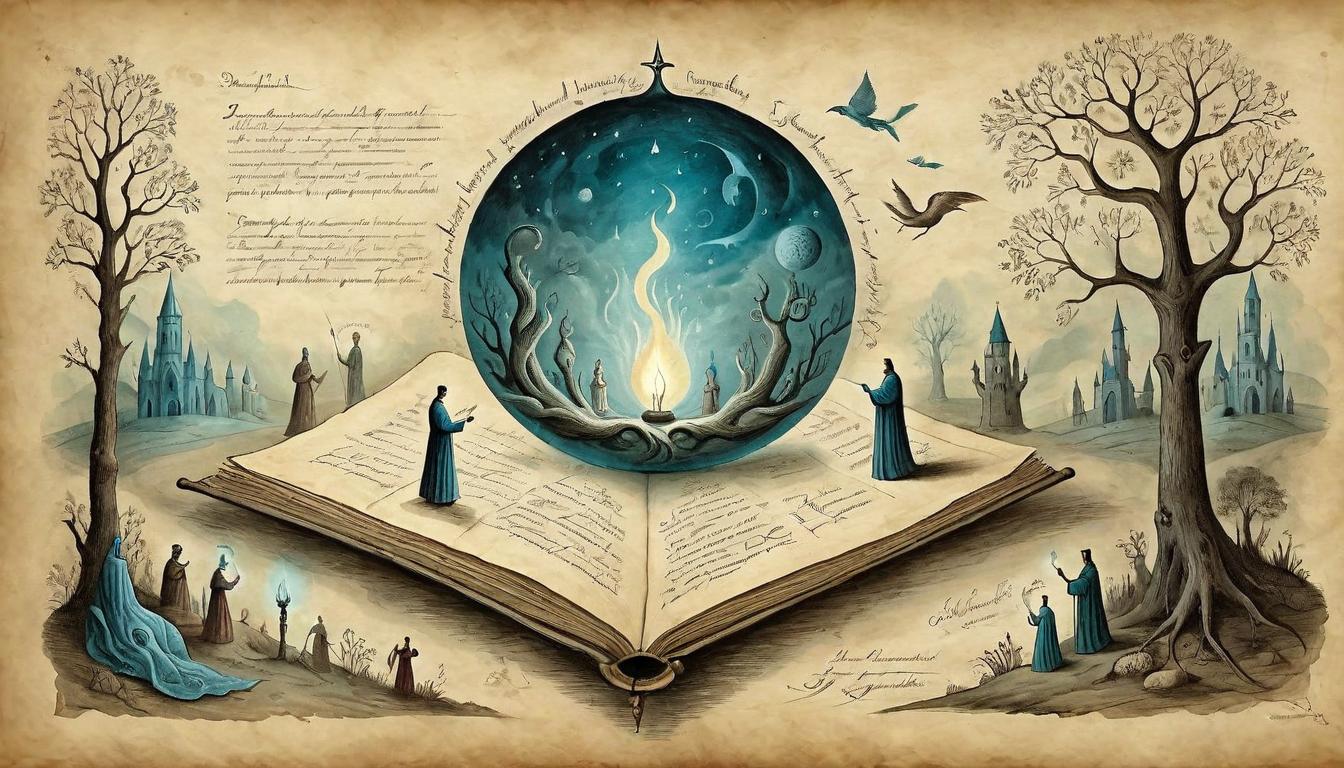  on parchment, surrealism+++, An open hand, glowing with ethereal light, attracting diverse figures and objects, supportive, welcoming(mysterious, provocative, symbolic,muted color)+++