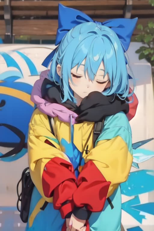  Cirno in a sleeping bag, painting