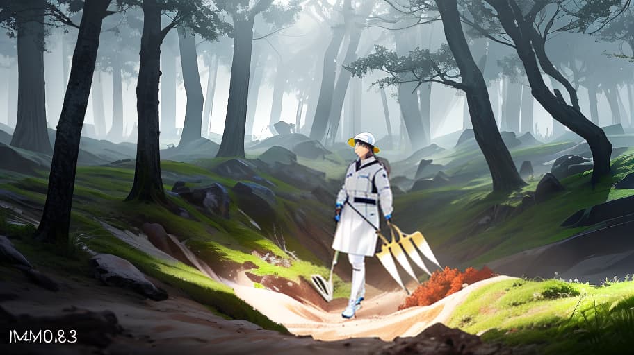  A in a white sports outfit is digging a deep trench in the ground with a shovel. The trench is rectangular. In the background, there are rare trees, and the weather is overcast. hyperrealistic, full body, detailed clothing, highly detailed, cinematic lighting, stunningly beautiful, intricate, sharp focus, f/1. 8, 85mm, (centered image composition), (professionally color graded), ((bright soft diffused light)), volumetric fog, trending on instagram, trending on tumblr, HDR 4K, 8K