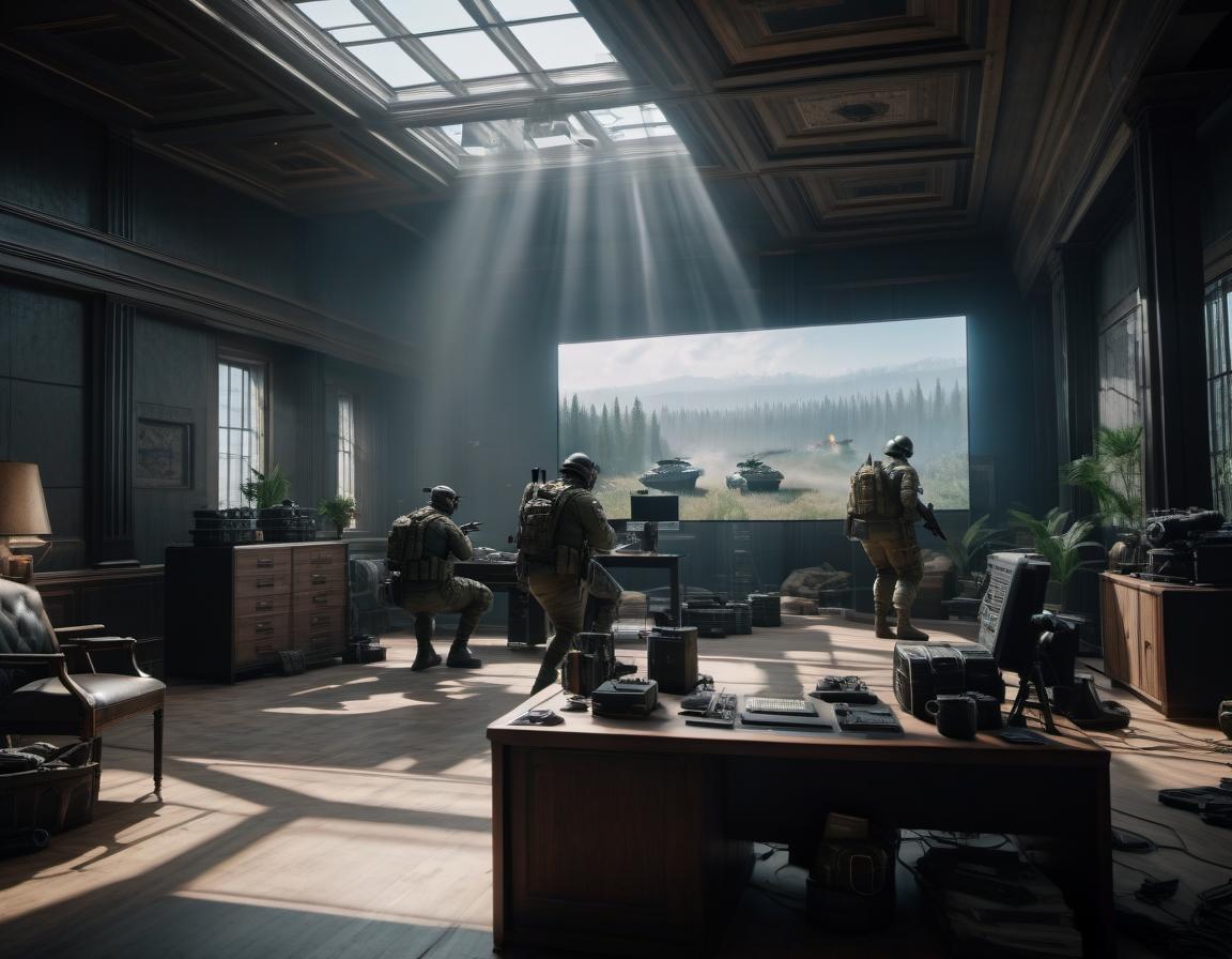  A big room, guys play pc, fat and thin, playing escape from tarkov, realism hyperrealistic, full body, detailed clothing, highly detailed, cinematic lighting, stunningly beautiful, intricate, sharp focus, f/1. 8, 85mm, (centered image composition), (professionally color graded), ((bright soft diffused light)), volumetric fog, trending on instagram, trending on tumblr, HDR 4K, 8K