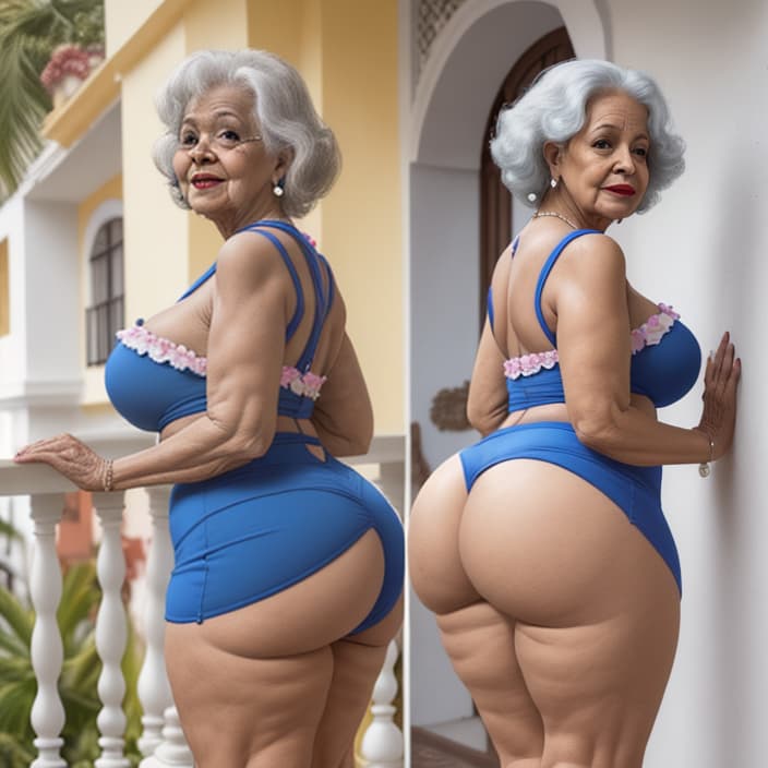  granny 60 años de república dominicana voluptuosa y hermosa buena figura y booty en el balcón , piernas abiertas mostrando su ano dilatado