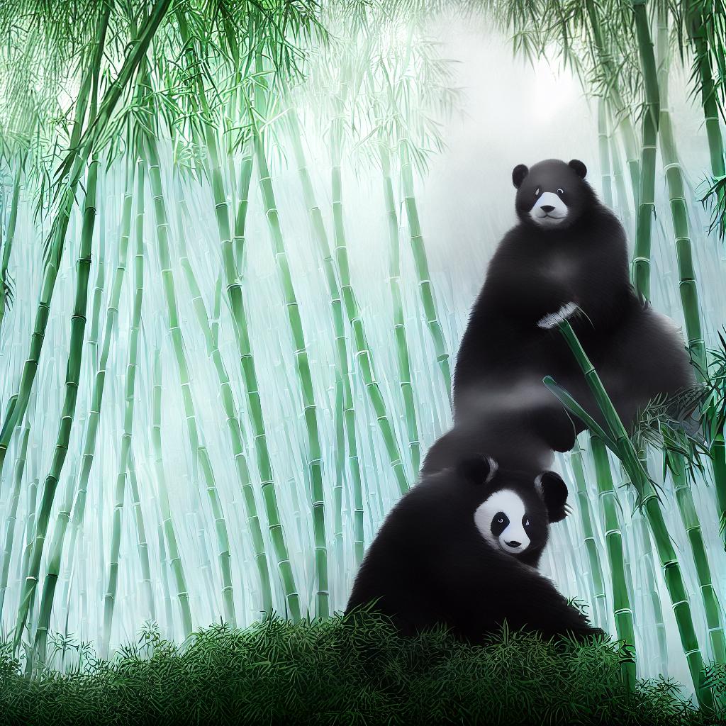  A panda eating bamboo, ((black and white fur)), ((lush green foliage)) in the background, ((bamboo forest)), ((peaceful atmosphere)), ((masterpiece)), (((best quality))), 8k, high detailed, ultra-detailed hyperrealistic, full body, detailed clothing, highly detailed, cinematic lighting, stunningly beautiful, intricate, sharp focus, f/1. 8, 85mm, (centered image composition), (professionally color graded), ((bright soft diffused light)), volumetric fog, trending on instagram, trending on tumblr, HDR 4K, 8K