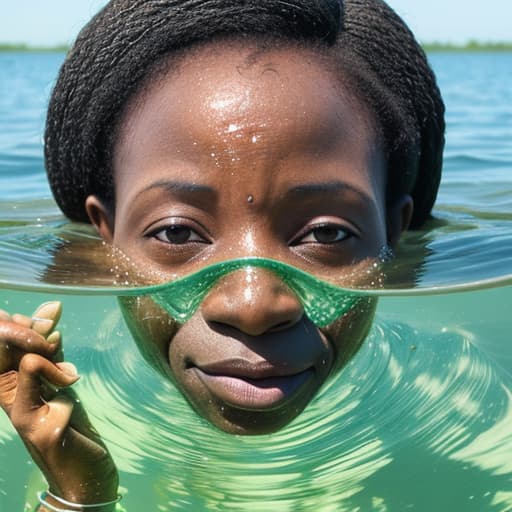  african woman's nose drowning in the lake