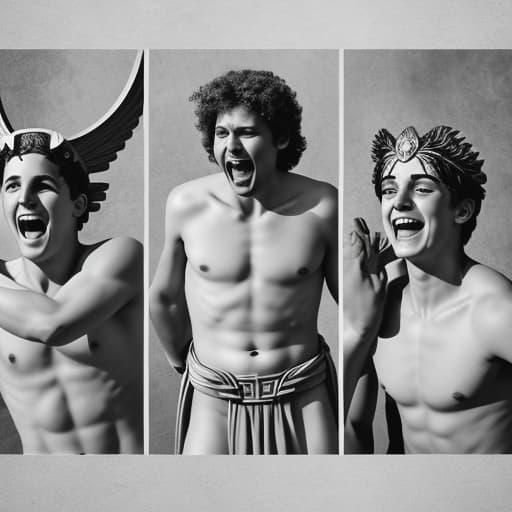  Greek Olympian gods, hysterical laughter, digital art