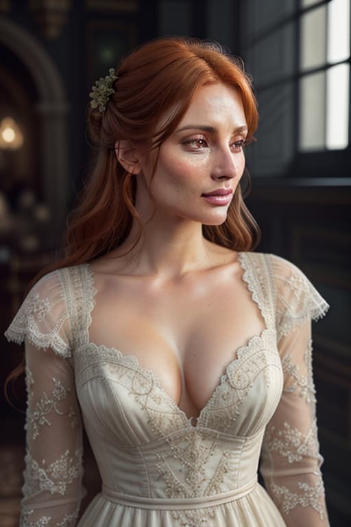  close up of a european woman, ginger hair, antique room , natural skin texture, 24mm, 4k textures, soft cinematic light, RAW photo, photorealism, photorealistic, intricate, elegant, highly detailed, sharp focus, ((((cinematic look)))), soothing tones, insane details, intricate details, hyperdetailed, low contrast, soft cinematic light, dim colors, exposure blend, hdr, faded hyperrealistic, full body, detailed clothing, highly detailed, cinematic lighting, stunningly beautiful, intricate, sharp focus, f/1. 8, 85mm, (centered image composition), (professionally color graded), ((bright soft diffused light)), volumetric fog, trending on instagram, trending on tumblr, HDR 4K, 8K