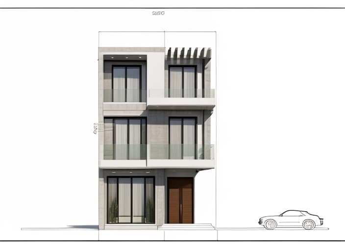  Villa facade perspective, modern, luxurious architectural style, beautiful light