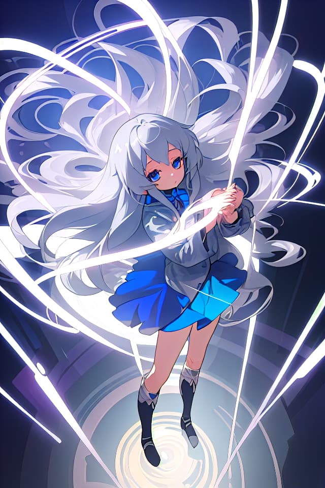  (Super beautiful girl) ((Illustration style above the knee)) SUPER BEAUTIFUL GIRL, Masterpiece, Super Beautiful Silver Hair and Blue Eyes SHION), ON STAGE ,, 8k, 16k, High Quality , High Quality