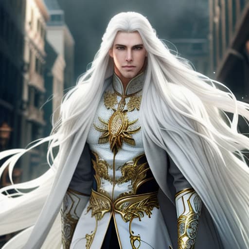  long white hair and green eyes boy hyperrealistic, full body, detailed clothing, highly detailed, cinematic lighting, stunningly beautiful, intricate, sharp focus, f/1. 8, 85mm, (centered image composition), (professionally color graded), ((bright soft diffused light)), volumetric fog, trending on instagram, trending on tumblr, HDR 4K, 8K