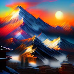  himalaya in japanA highly detailed digital painting of a picturesque cityscape at sunset, in the style of impressionism, with vibrant colors and soft lighting.