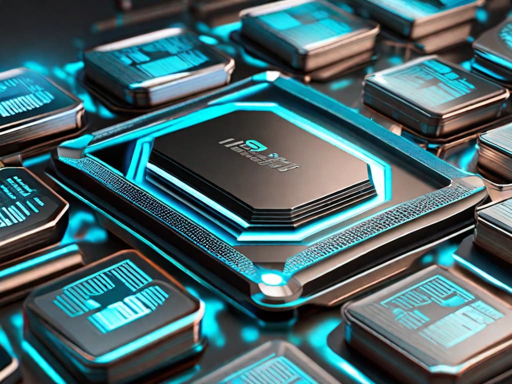  A futuristic, sleek and minimalist computer chip with the words "AI Rubin 2026" engraved on it, sitting on a reflective surface with a soft blue glow emanating from underneath. The chip is surrounded by intricate circuit patterns, symbolizing the cutting-edge technology of Nvidia's AI platform announcement at Computex. digital art, ilustration, no flares, clean hyperrealistic, full body, detailed clothing, highly detailed, cinematic lighting, stunningly beautiful, intricate, sharp focus, f/1. 8, 85mm, (centered image composition), (professionally color graded), ((bright soft diffused light)), volumetric fog, trending on instagram, trending on tumblr, HDR 4K, 8K