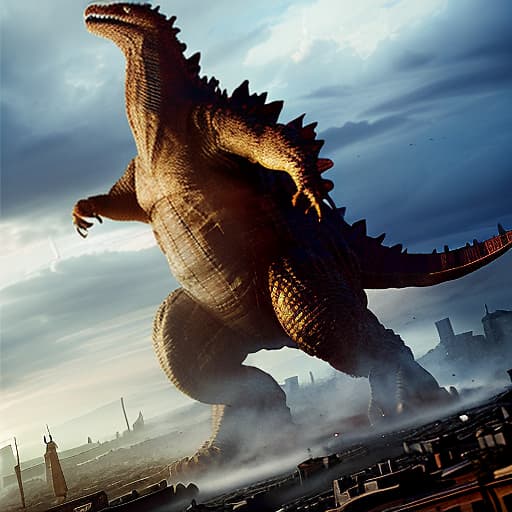 redshift style godzilla vs space godzilla en paris hyperrealistic, full body, detailed clothing, highly detailed, cinematic lighting, stunningly beautiful, intricate, sharp focus, f/1. 8, 85mm, (centered image composition), (professionally color graded), ((bright soft diffused light)), volumetric fog, trending on instagram, trending on tumblr, HDR 4K, 8K