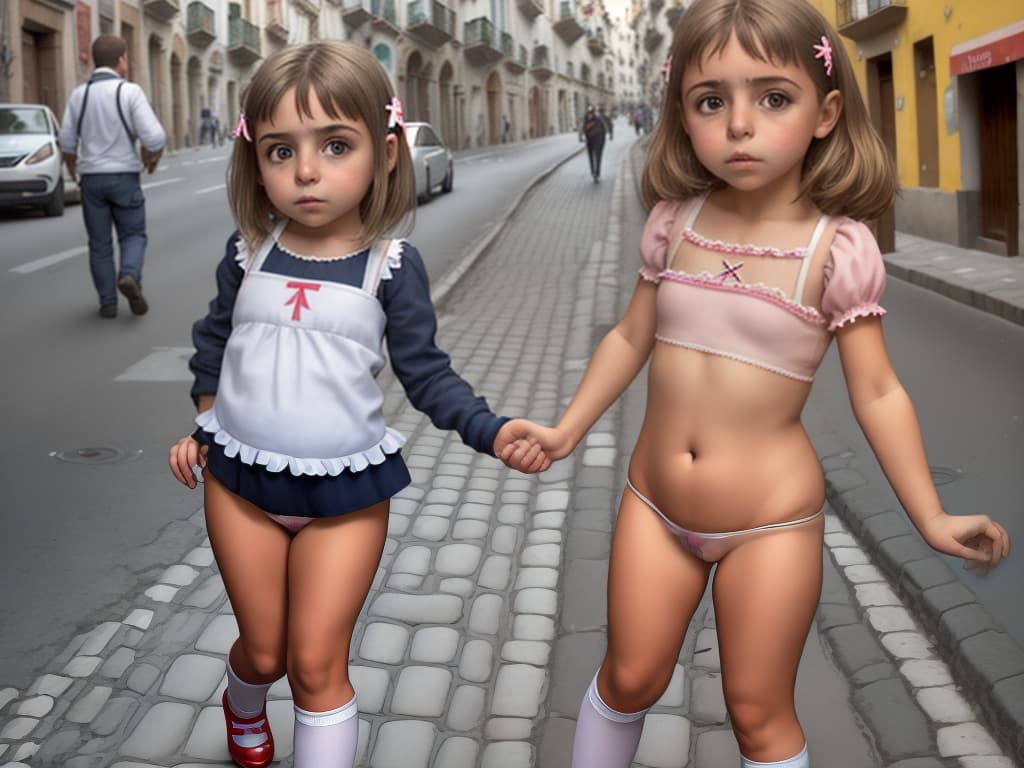  niña en calzones, en la calle de Polonia