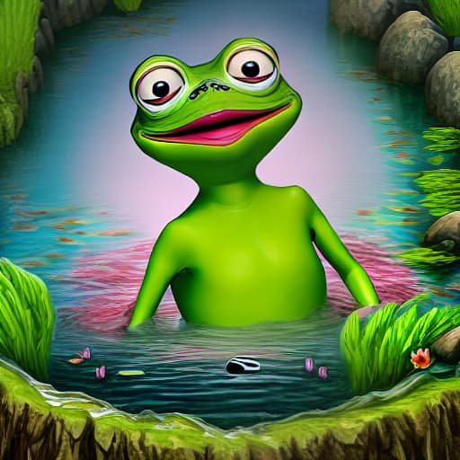  Pepe the frog as a pig in a pond of water