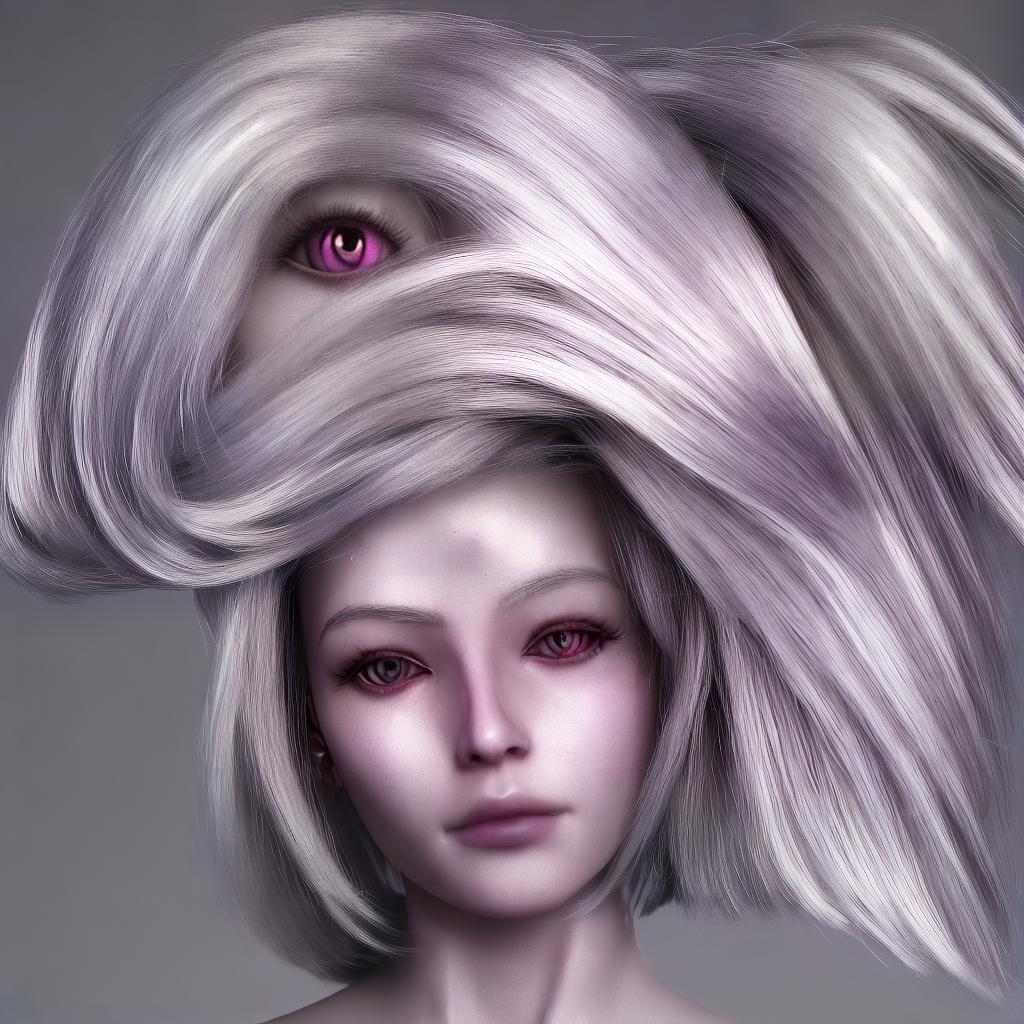 redshift style silver hair woman with one crimson eye and one purple eye