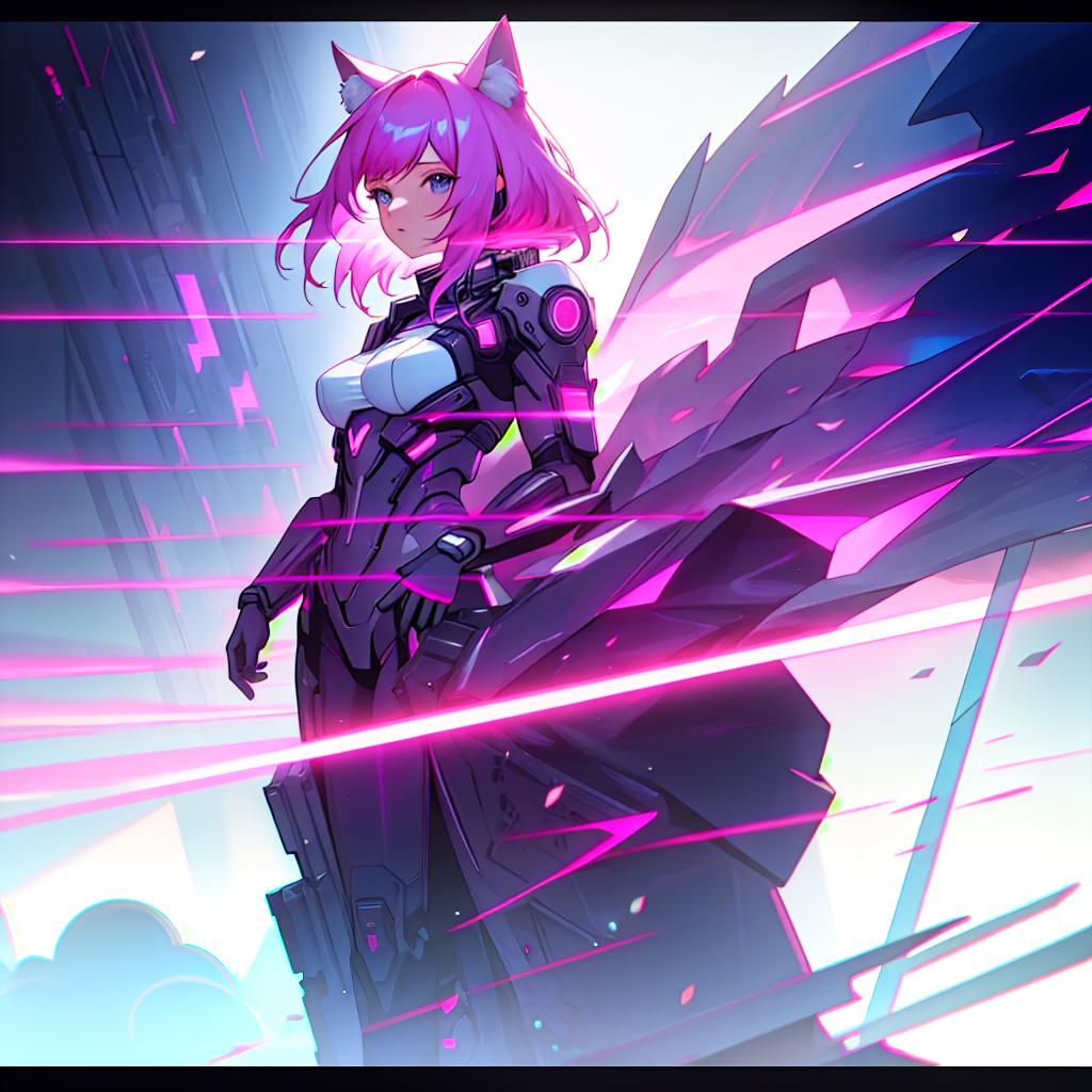  Catgirl; pink hair, blue-purple eyes, cyberpunk—futuristic-scifi, collar, ribbons, hyperrealistic, full body, detailed clothing, highly detailed, cinematic lighting, stunningly beautiful, intricate, sharp focus, f/1. 8, 85mm, (centered image composition), (professionally color graded), ((bright soft diffused light)), volumetric fog, trending on instagram, trending on tumblr, HDR 4K, 8K hyperrealistic, full body, detailed clothing, highly detailed, cinematic lighting, stunningly beautiful, intricate, sharp focus, f/1. 8, 85mm, (centered image composition), (professionally color graded), ((bright soft diffused light)), volumetric fog, trending on instagram, trending on tumblr, HDR 4K, 8K