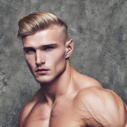 portrait+ style Russian queer fitness model blonde hunk dude face